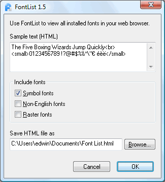 Click to view FontList 1.5 screenshot